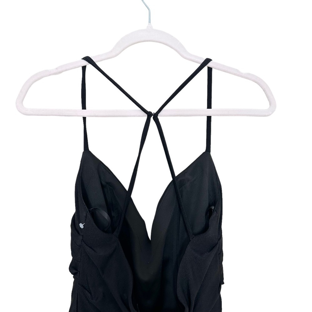 La Femme Black Cross Back Satin Jersey Trumpet Gown Size 6 - Picture 7 of 9